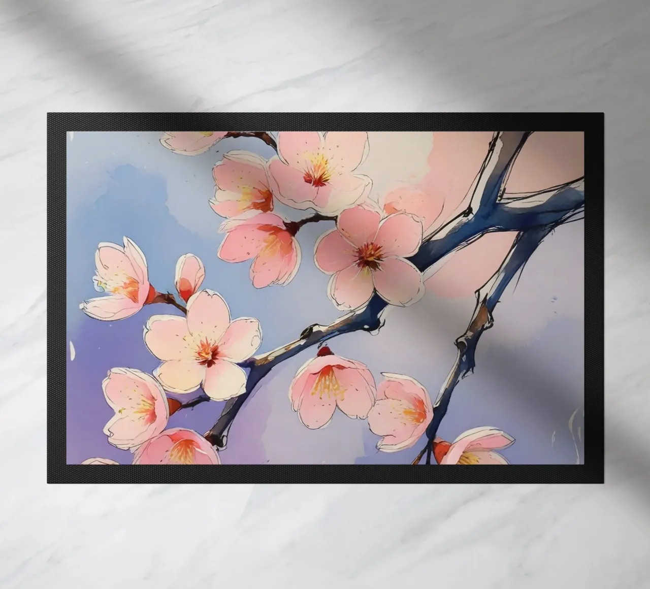 Pittura digitale minimalista con fiori di ciliegio zerbino da Bloom And Brush