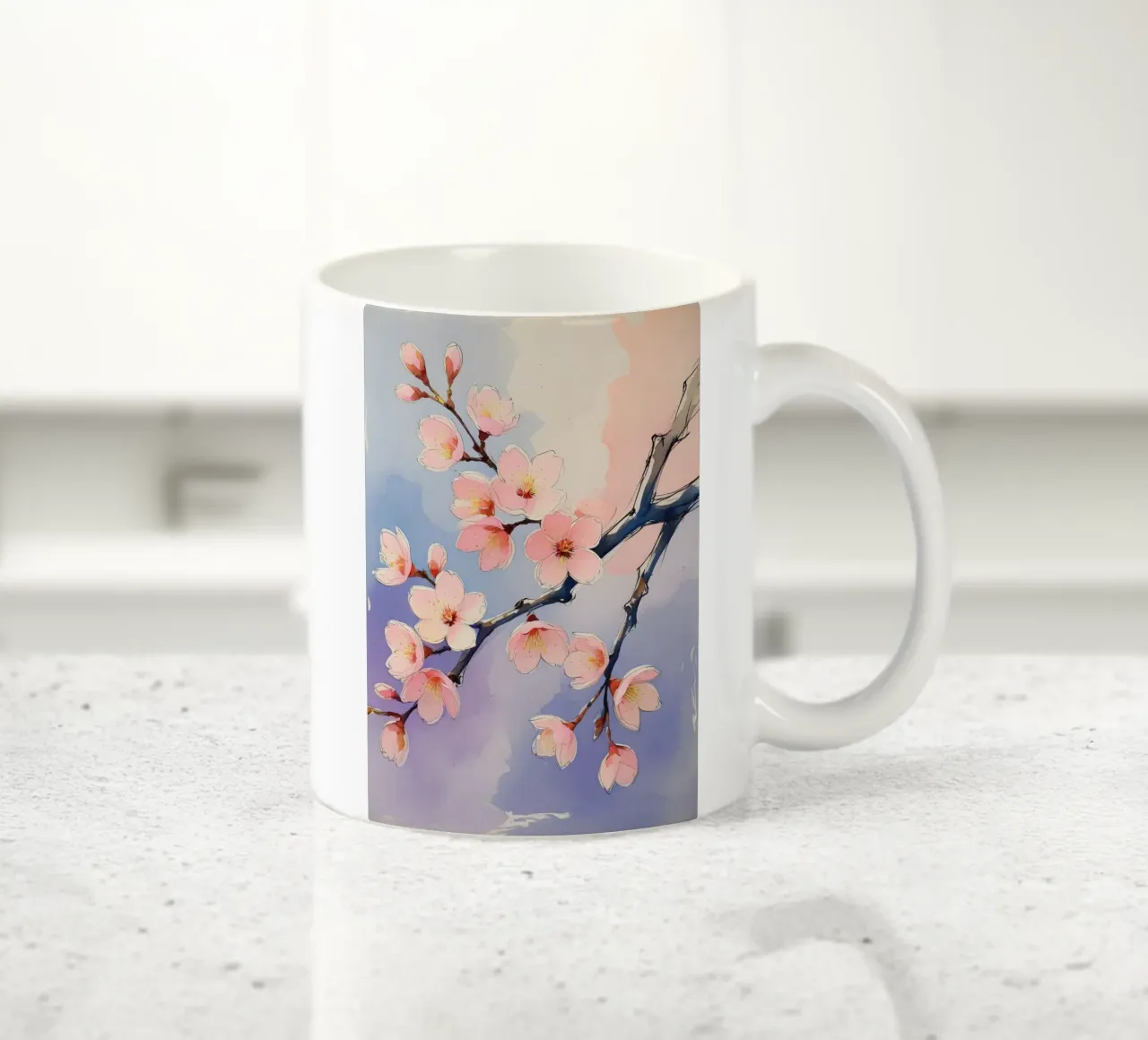 Pittura digitale minimalista con fiori di ciliegio tazza in ceramica da Bloom And Brush