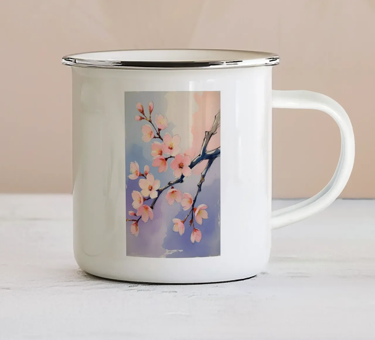 Pittura digitale minimalista con fiori di ciliegio tazza in smalto da Bloom And Brush