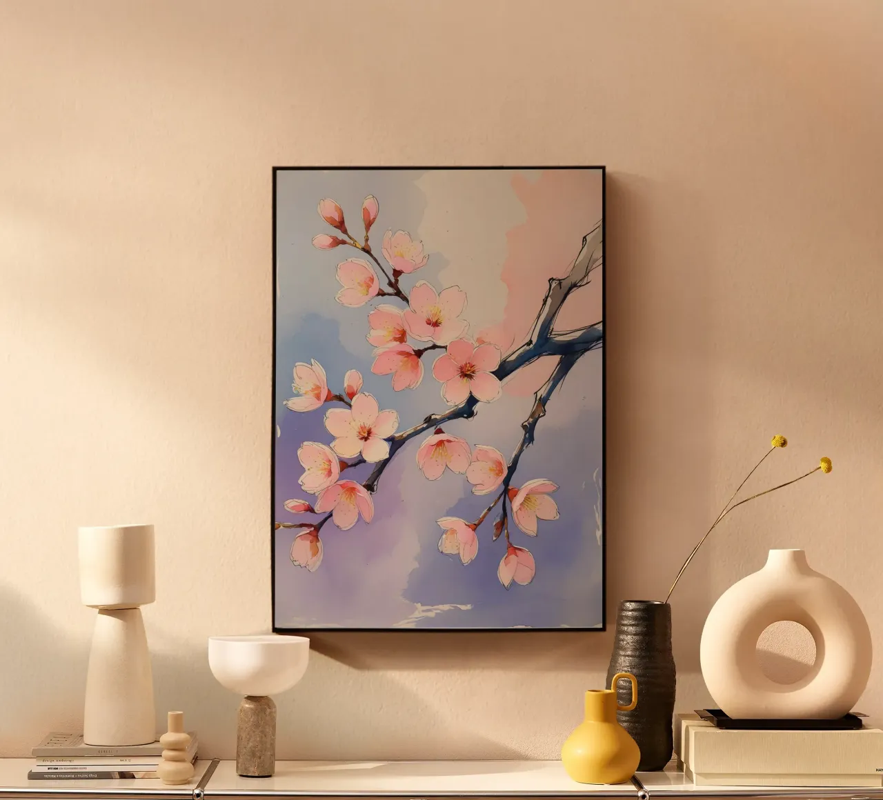 Pittura digitale minimalista con fiori di ciliegio plexiglass da Bloom And Brush