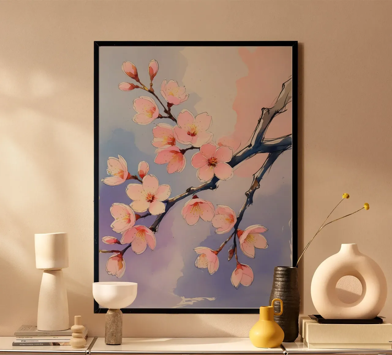 Pittura digitale minimalista con fiori di ciliegio carta hahnemühle da Bloom And Brush