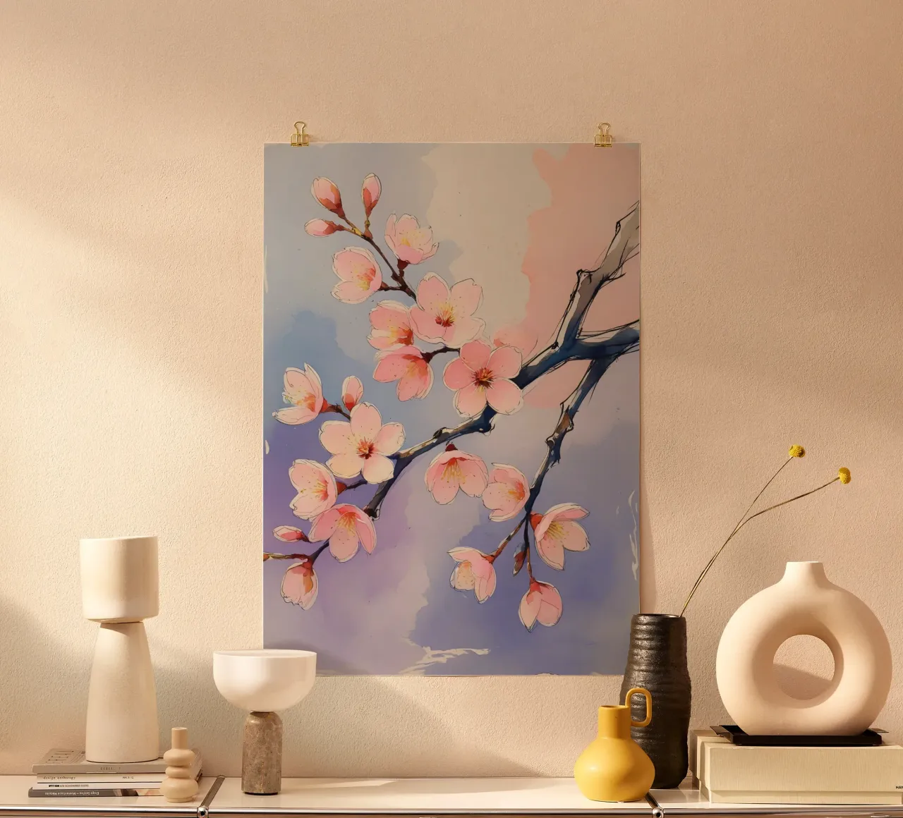 Pittura digitale minimalista con fiori di ciliegio carta hahnemühle da Bloom And Brush