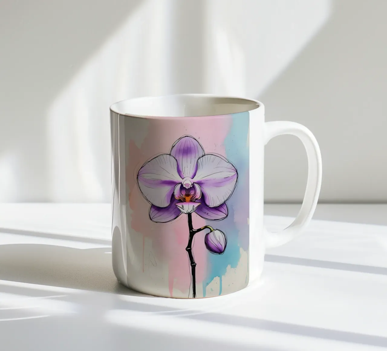 Pittura digitale minimalista di orchidee tazza in ceramica da Bloom And Brush