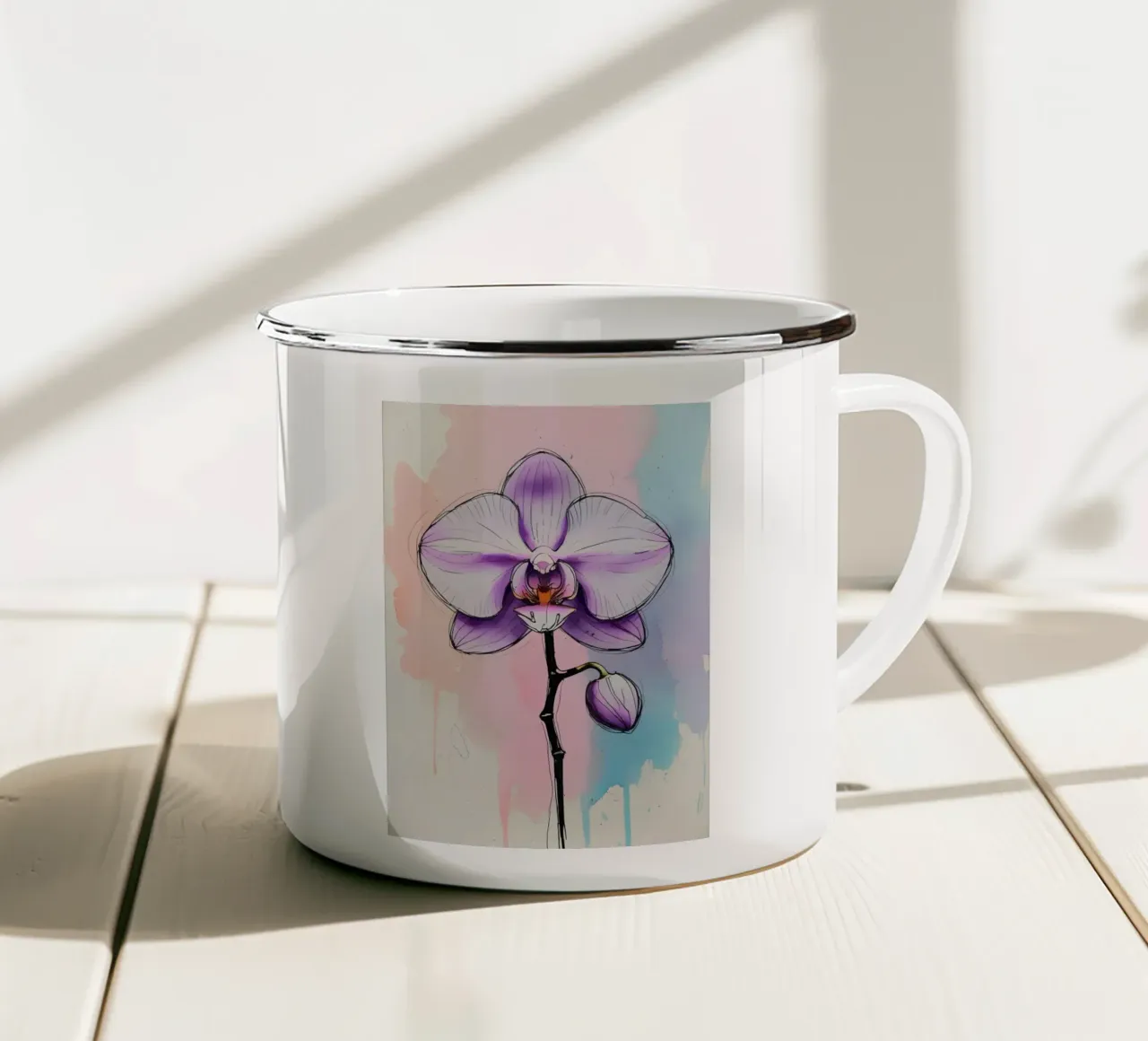 Pittura digitale minimalista di orchidee tazza in smalto da Bloom And Brush