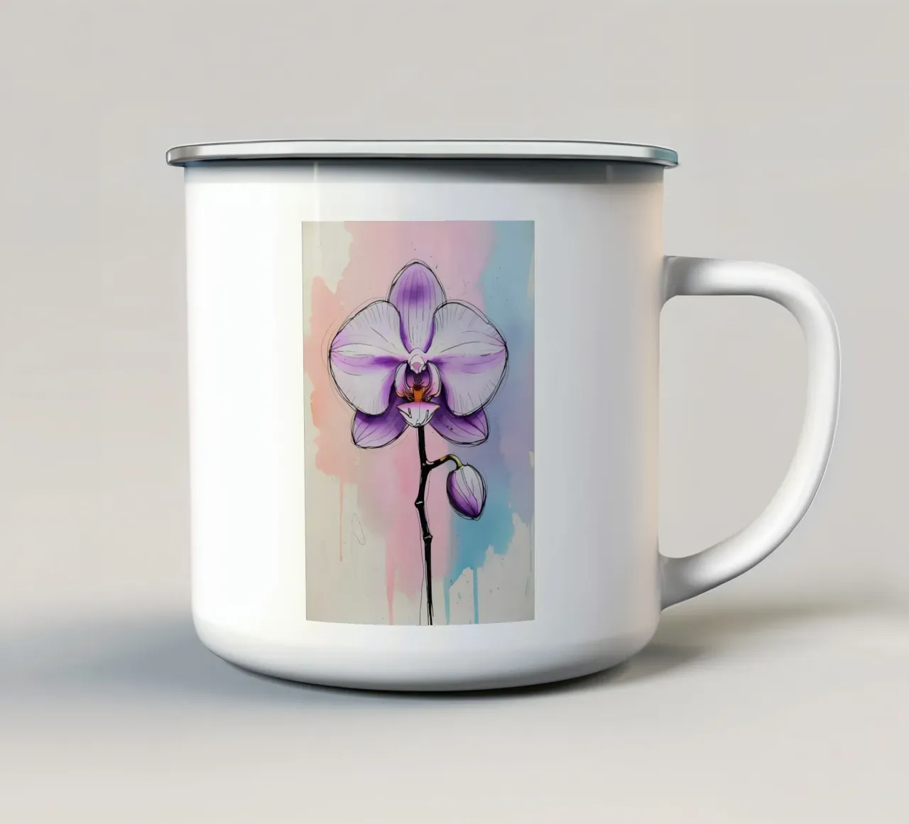 Pittura digitale minimalista di orchidee tazza in smalto da Bloom And Brush