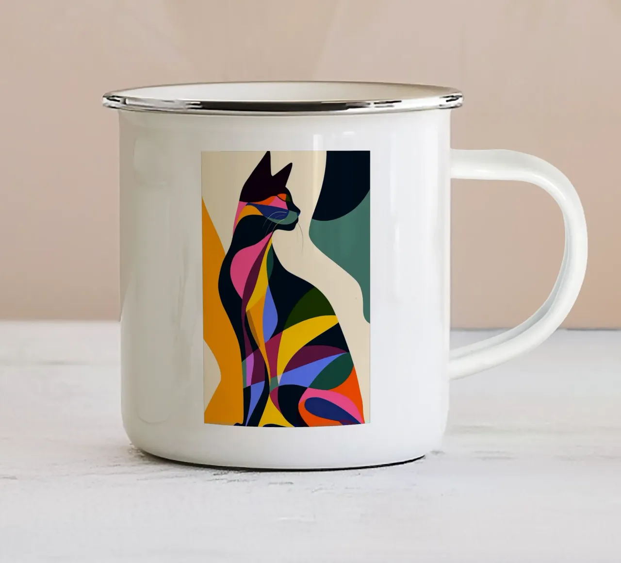 Gatto in tela a contrasto tazza in smalto da ShopByHaru