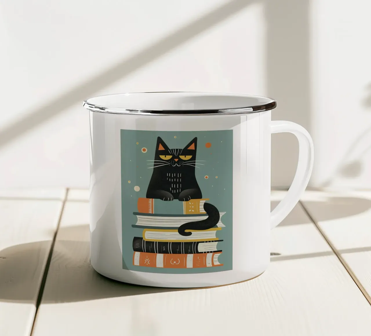 Gatto con libri tazza in smalto da ShopByHaru