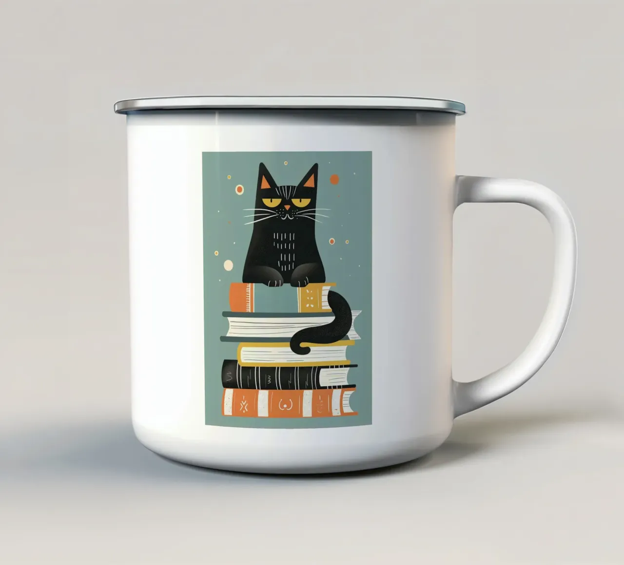 Gatto con libri tazza in smalto da ShopByHaru