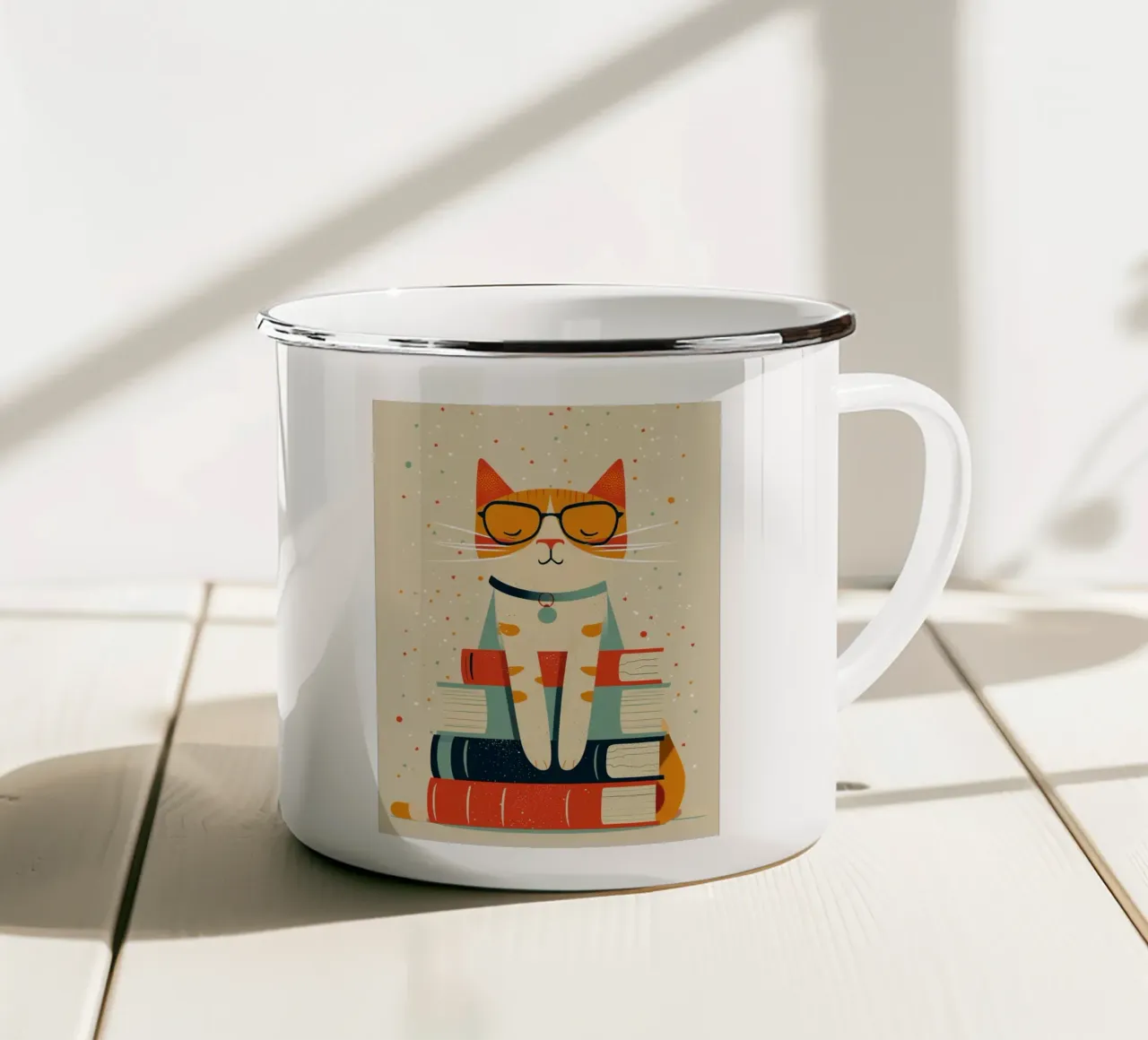 Gatto con libri tazza in smalto da ShopByHaru