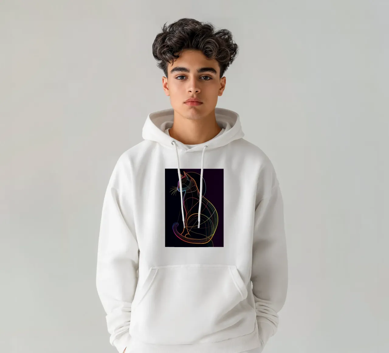 Colorful Line Art Cat hoodie by ShopByHaru