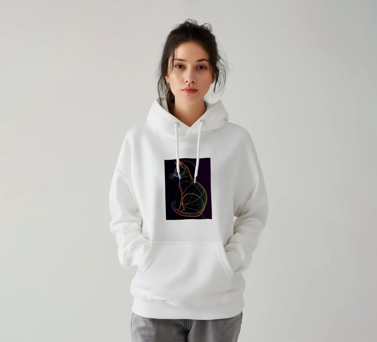 Colorful Line Art Cat hoodie by ShopByHaru