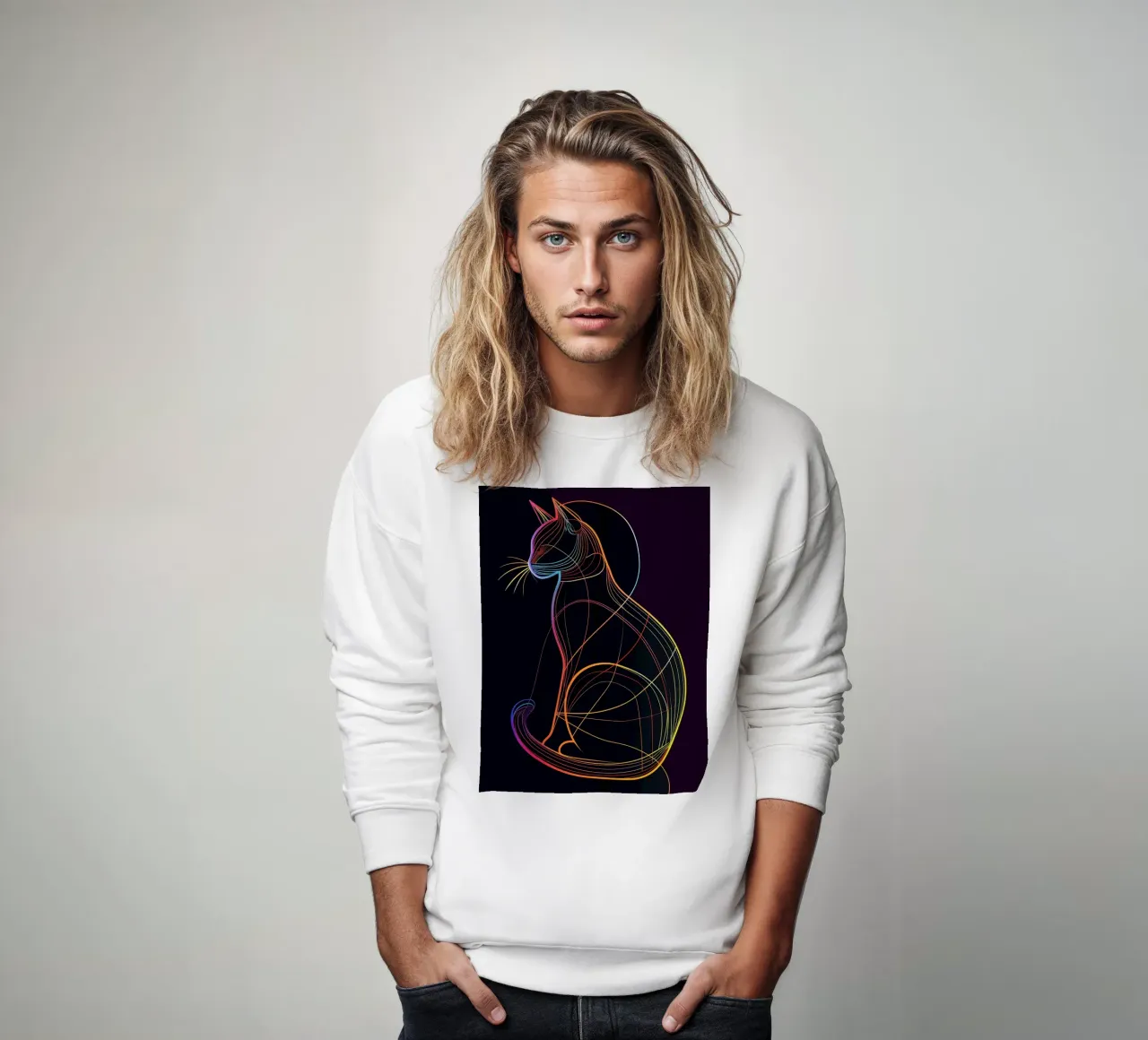 Gatto colorato in linea felpa da ShopByHaru