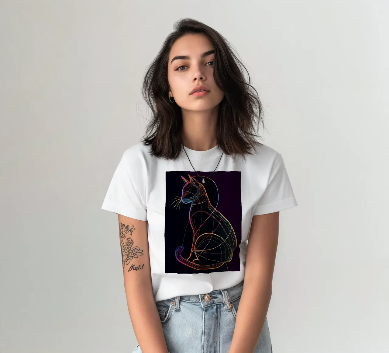 Gatto colorato in linea t-shirt da ShopByHaru