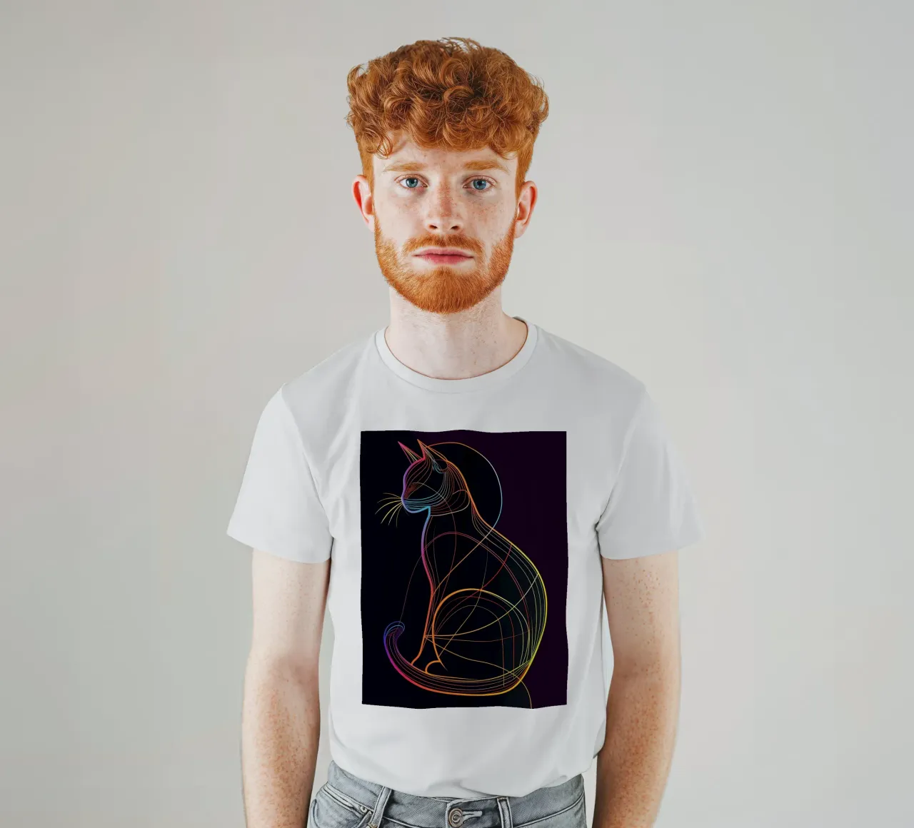 Gatto colorato in linea t-shirt da ShopByHaru