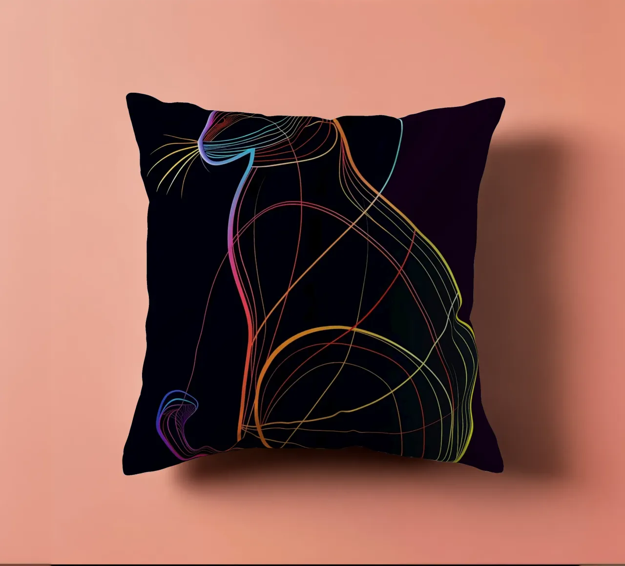 Gatto colorato in linea cuscino da ShopByHaru