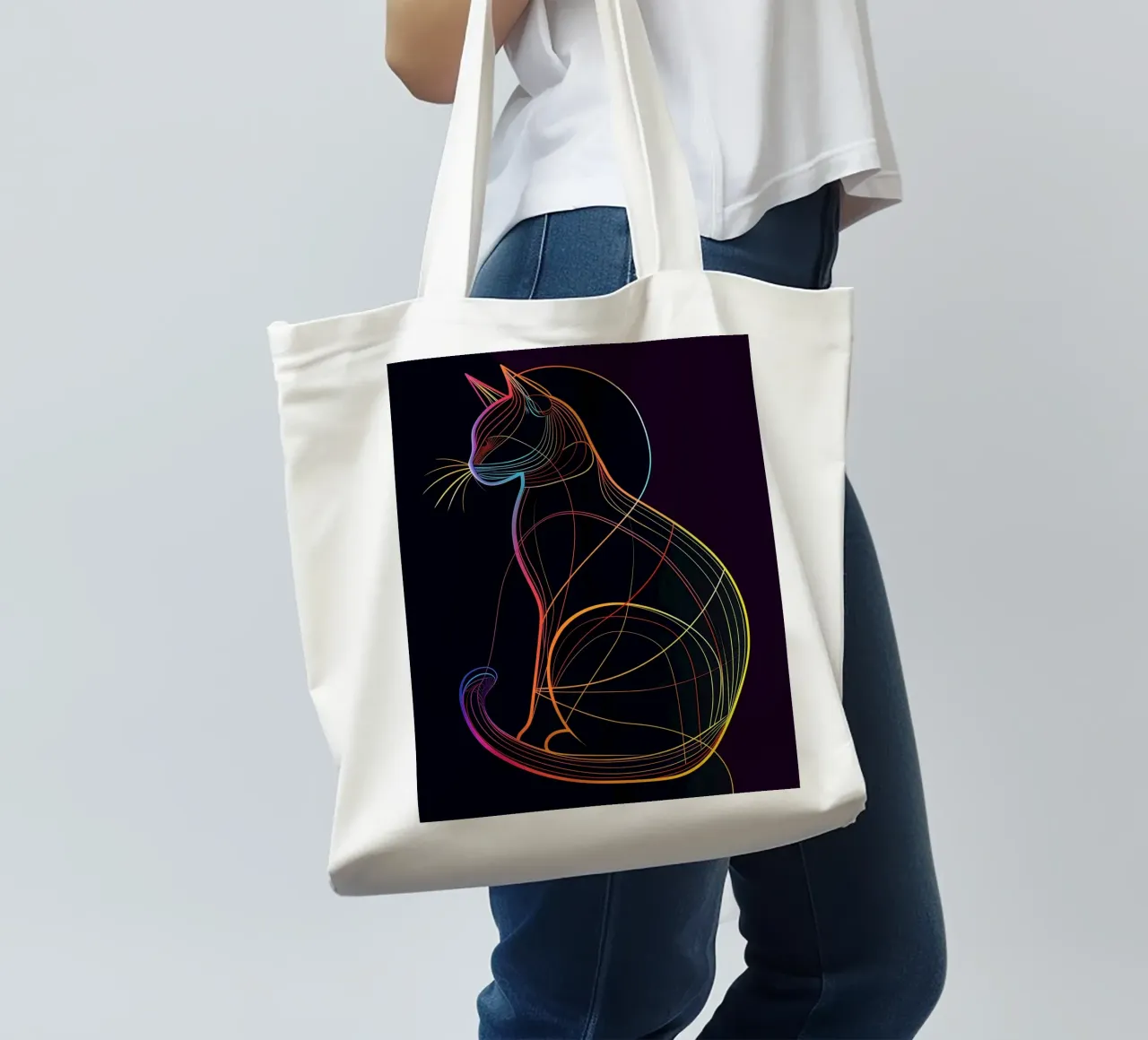 Gatto colorato in linea borsa in juta da ShopByHaru