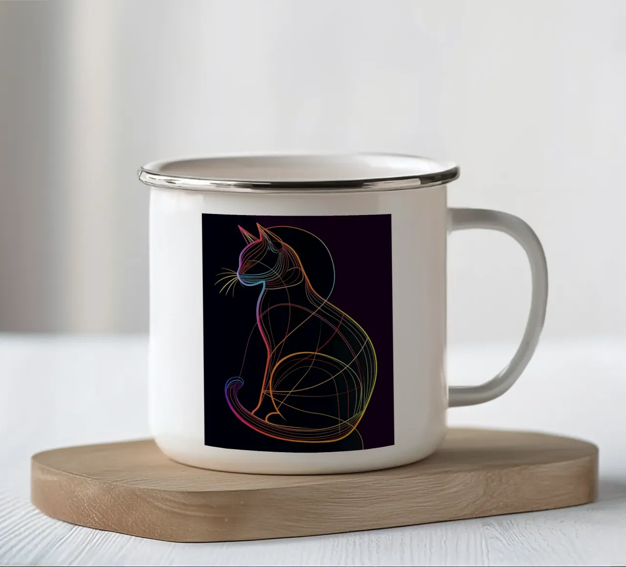 Gatto colorato in linea tazza in smalto da ShopByHaru