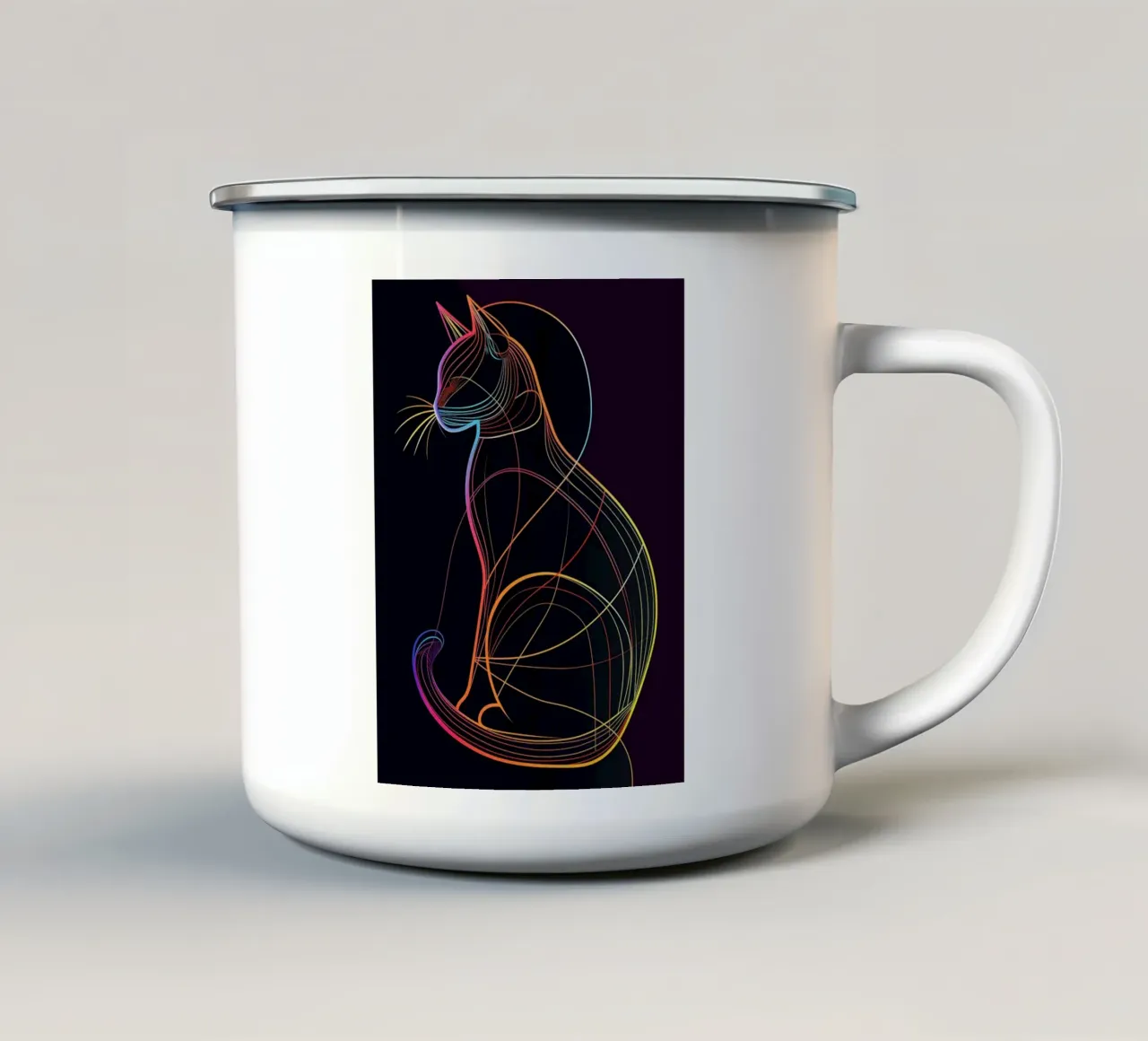 Gatto colorato in linea tazza in smalto da ShopByHaru