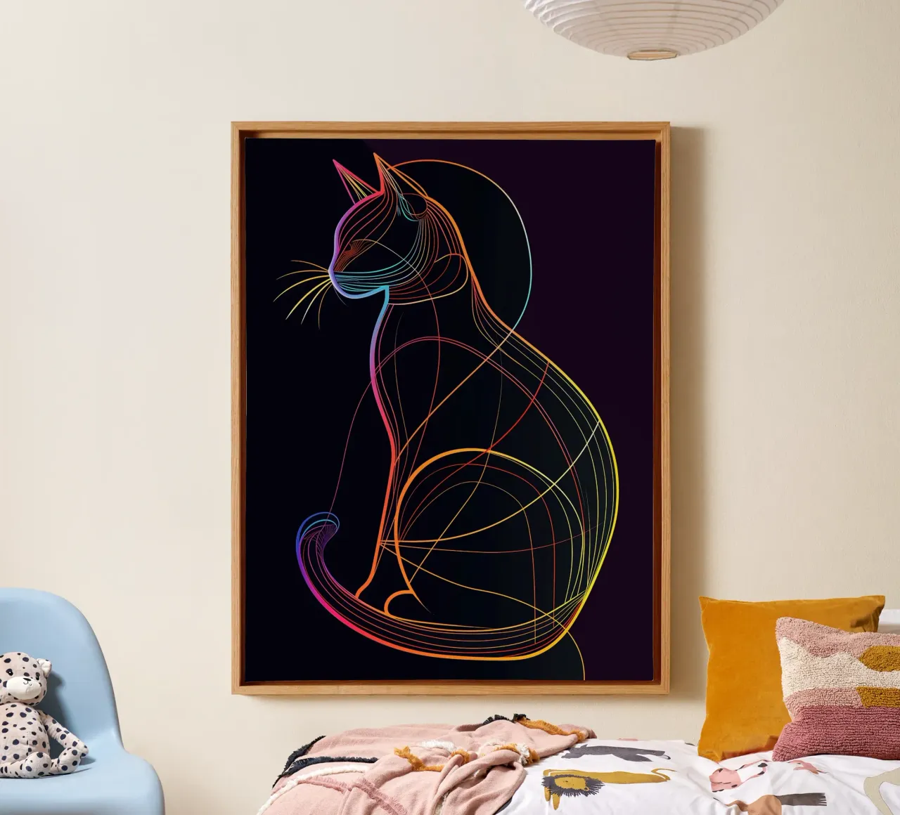 Gatto colorato in linea tela da ShopByHaru