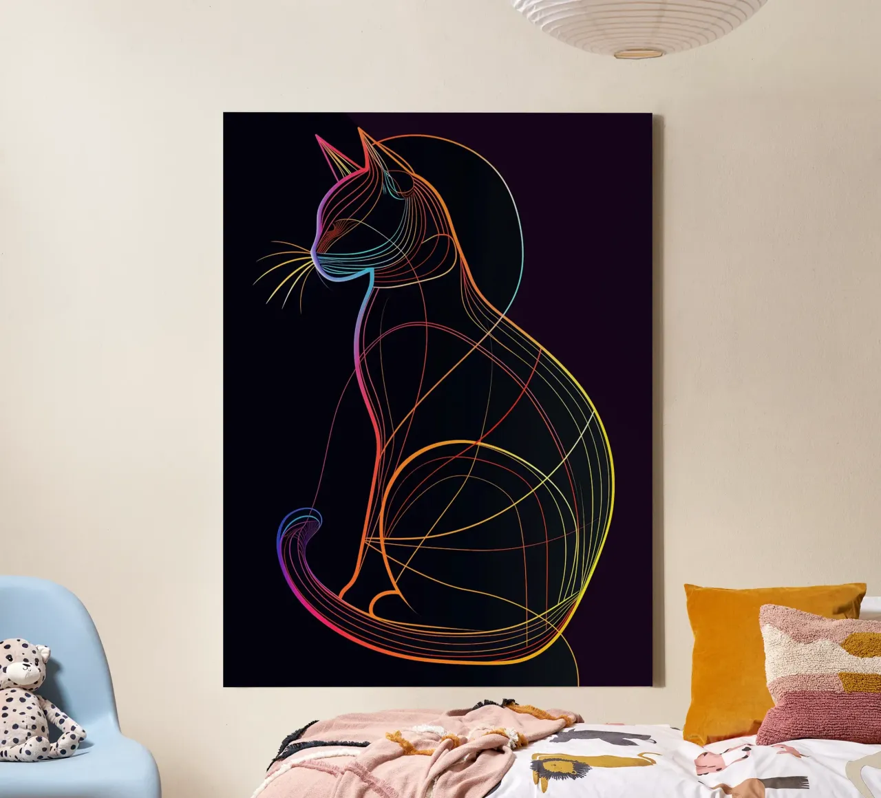 Gatto colorato in linea tela da ShopByHaru