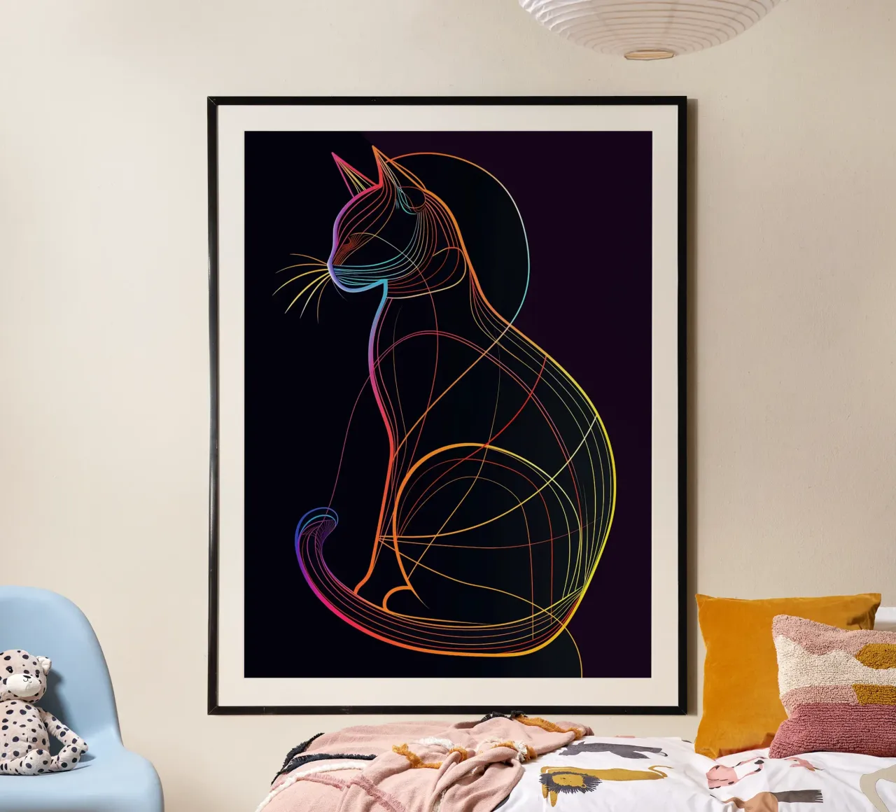 Gatto colorato in linea carta hahnemühle da ShopByHaru