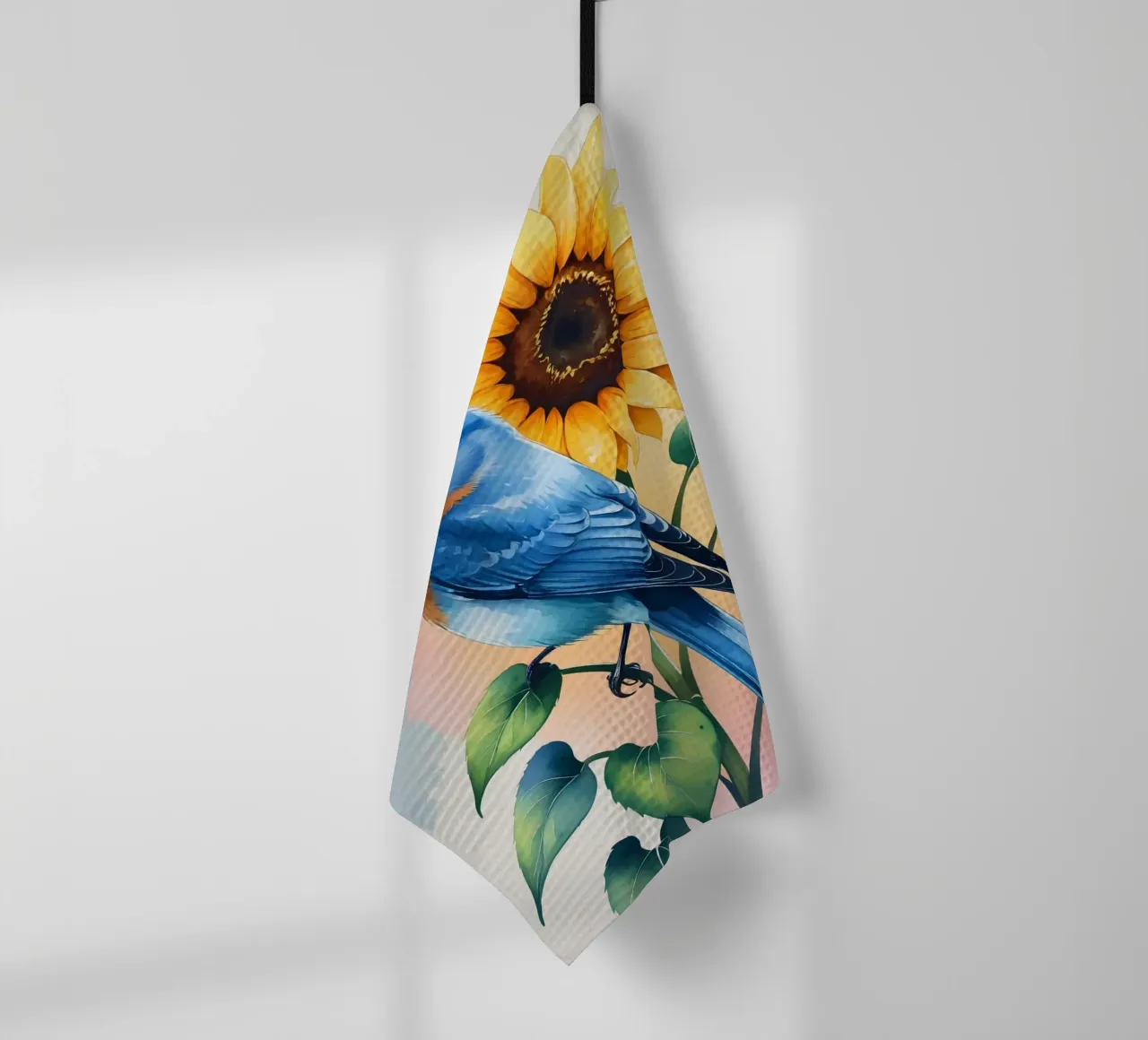 Peinture numérique d'un oiseau bleu et d'un tournesol torchon de Bloom And Brush