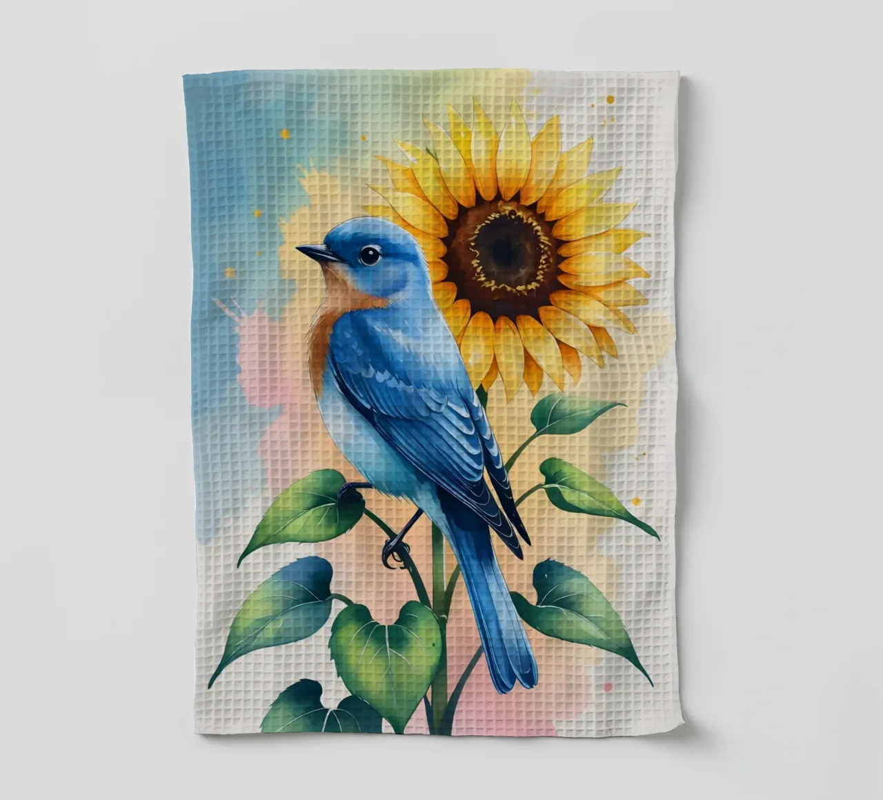 Peinture numérique d'un oiseau bleu et d'un tournesol torchon de Bloom And Brush