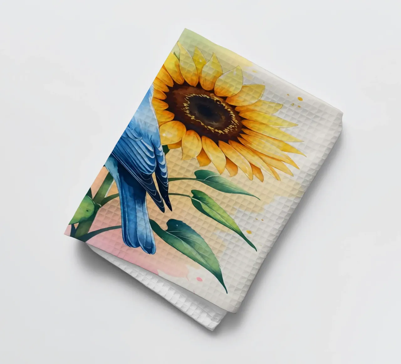 Peinture numérique d'un oiseau bleu et d'un tournesol torchon de Bloom And Brush