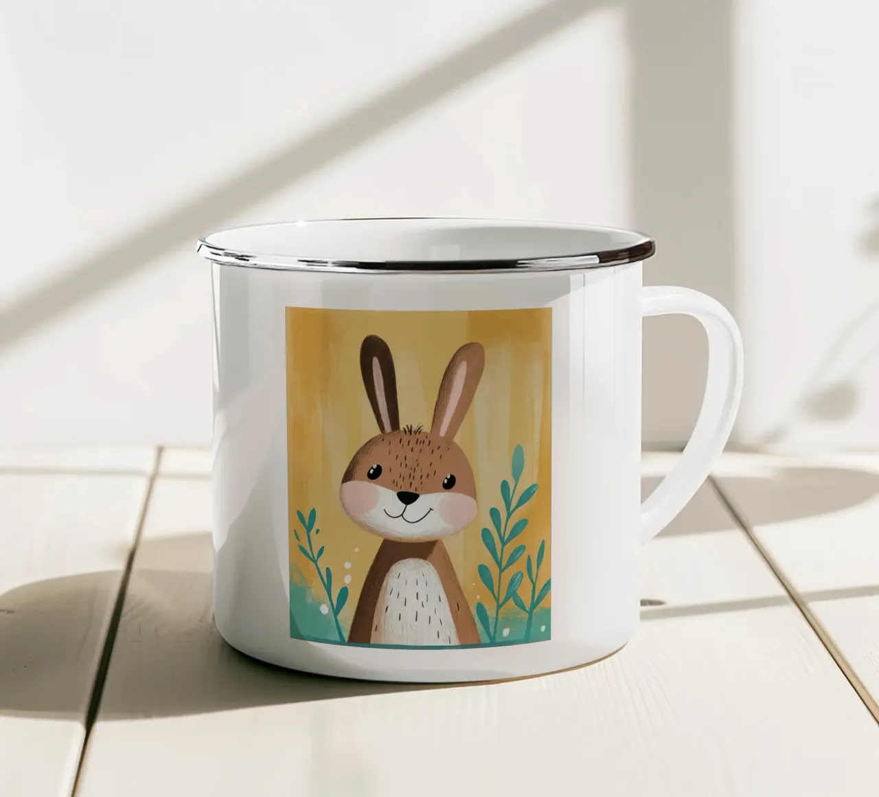 Illustrazione di un coniglietto carino tazza in smalto da ShopByHaru