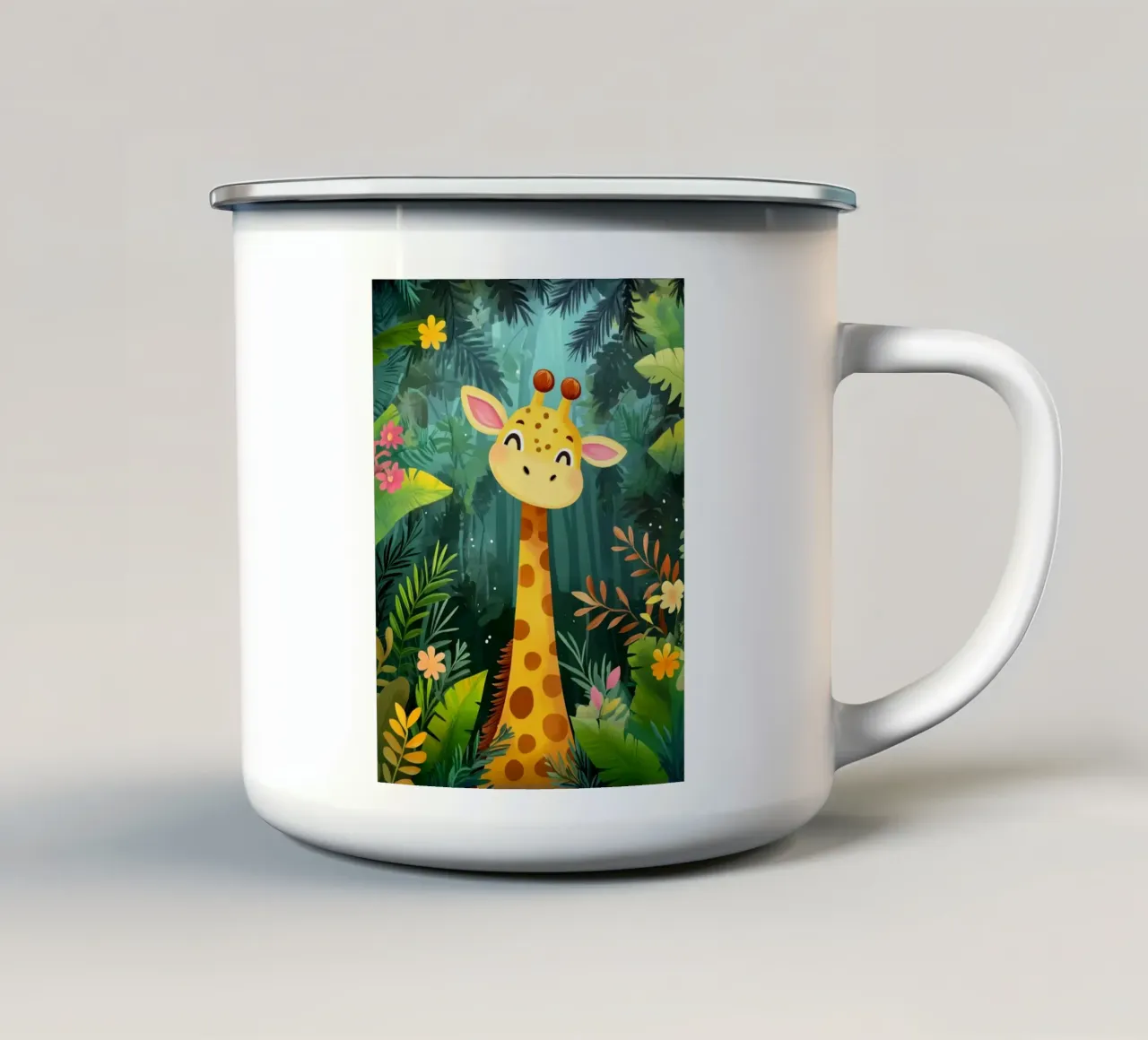 Giraffa carina nella giungla tazza in smalto da ShopByHaru