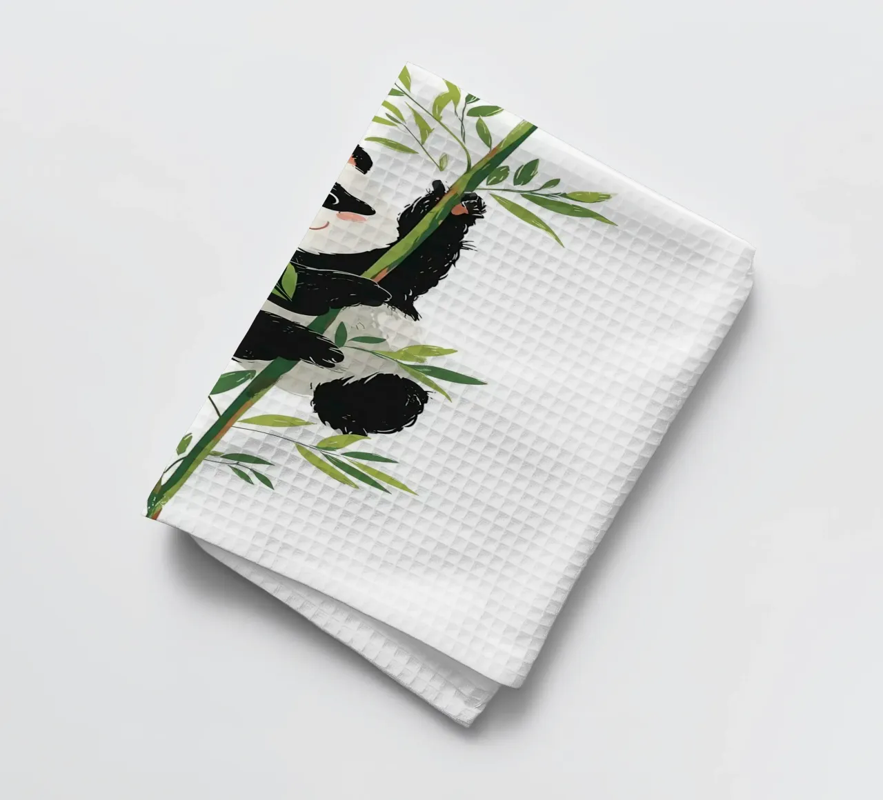 Illustration d'un panda mignon grimpant sur un bambou torchon de ShopByHaru