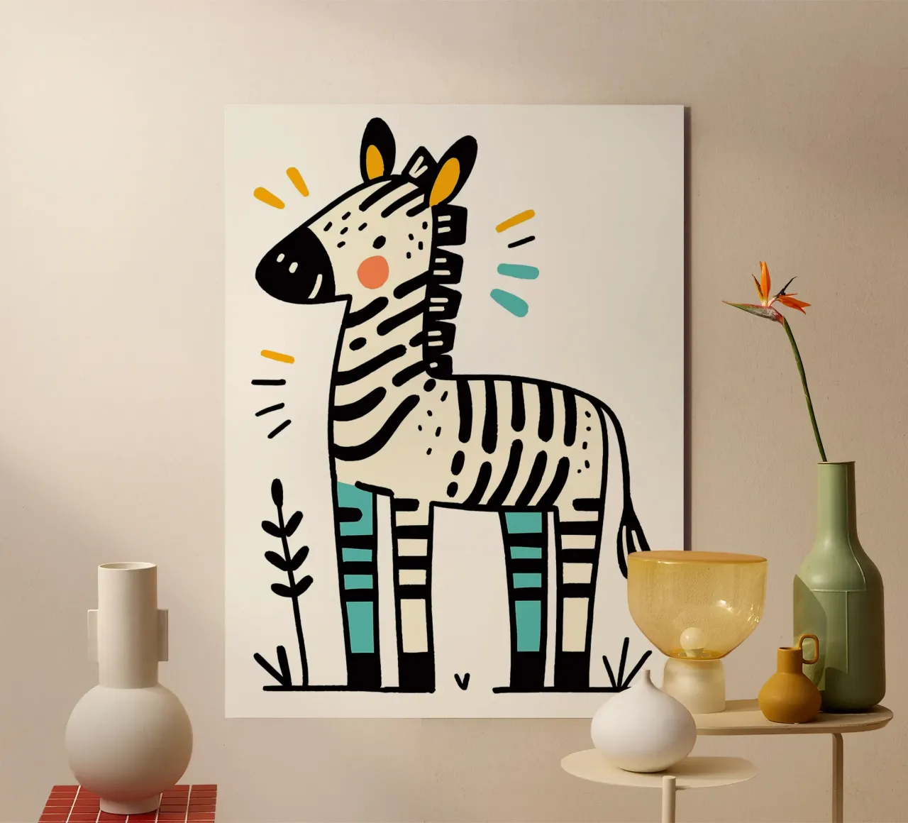 Illustrazione di una simpatica zebra alluminio dibond da ShopByHaru