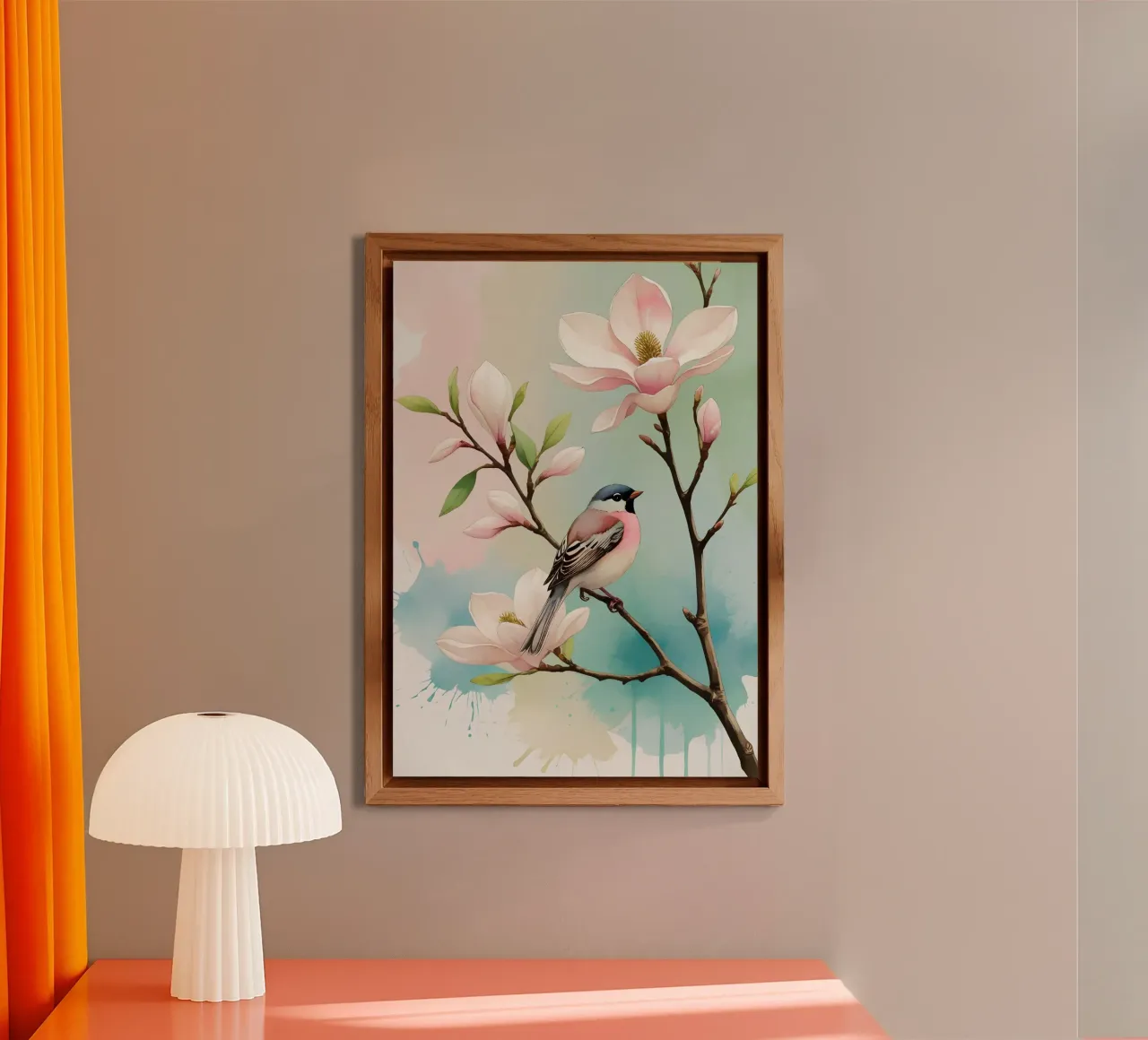 Pittura digitale di Fringuello e Magnolia alluminio dibond da Bloom And Brush