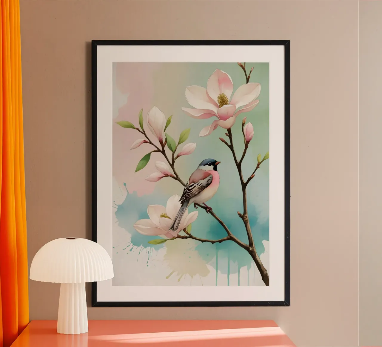 Pittura digitale di Fringuello e Magnolia carta hahnemühle da Bloom And Brush