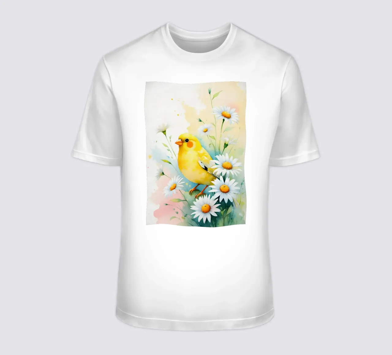 Pittura digitale di canarini gialli e margherite bianche t-shirt da Bloom And Brush