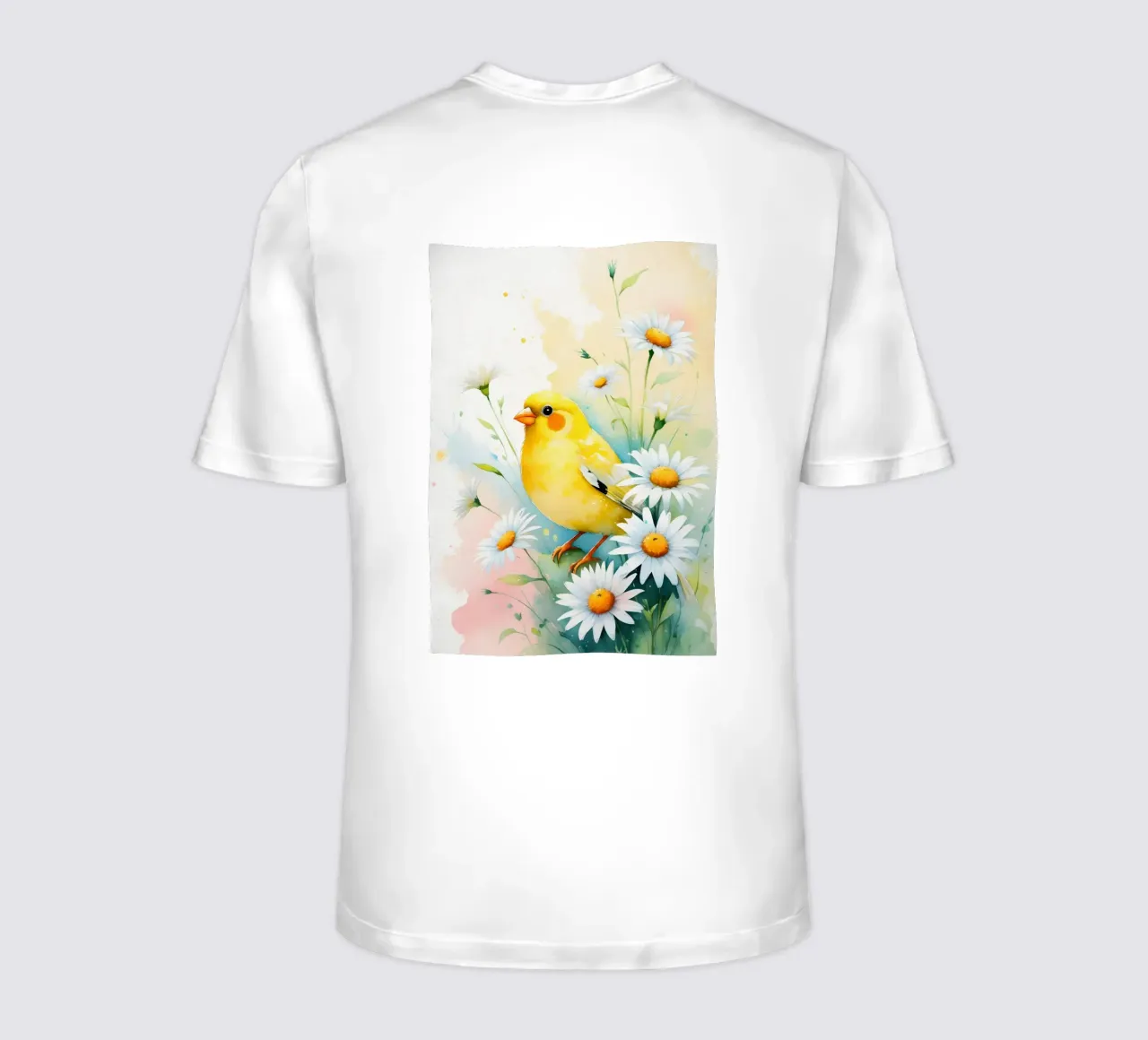Pittura digitale di canarini gialli e margherite bianche t-shirt da Bloom And Brush