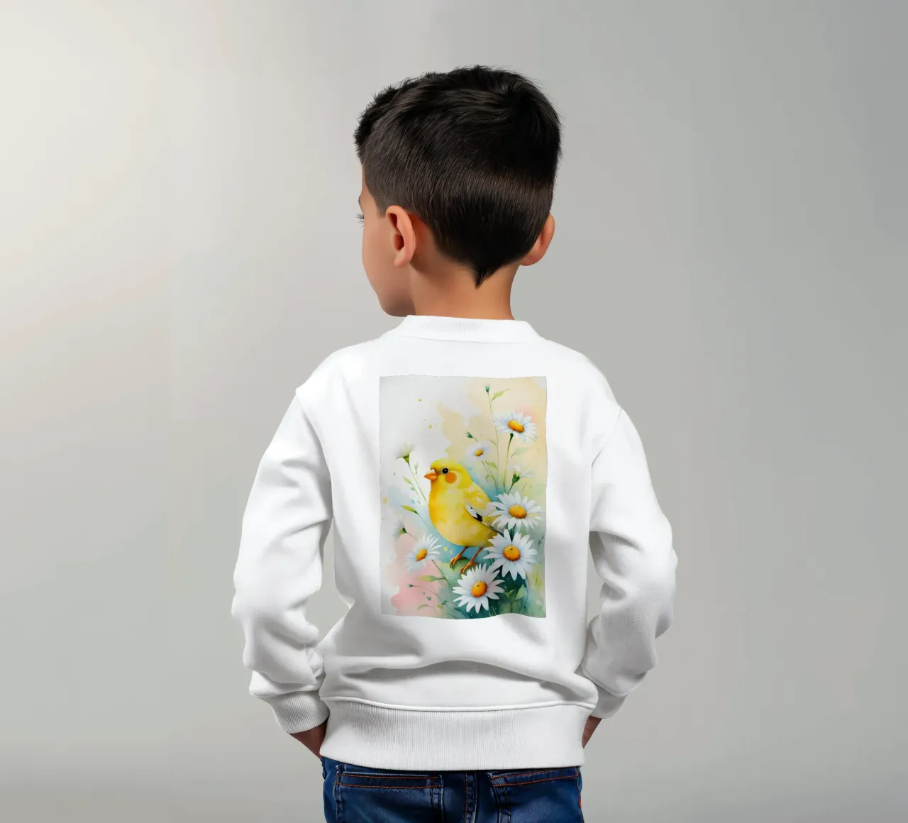 Pittura digitale di canarini gialli e margherite bianche felpa bambino da Bloom And Brush
