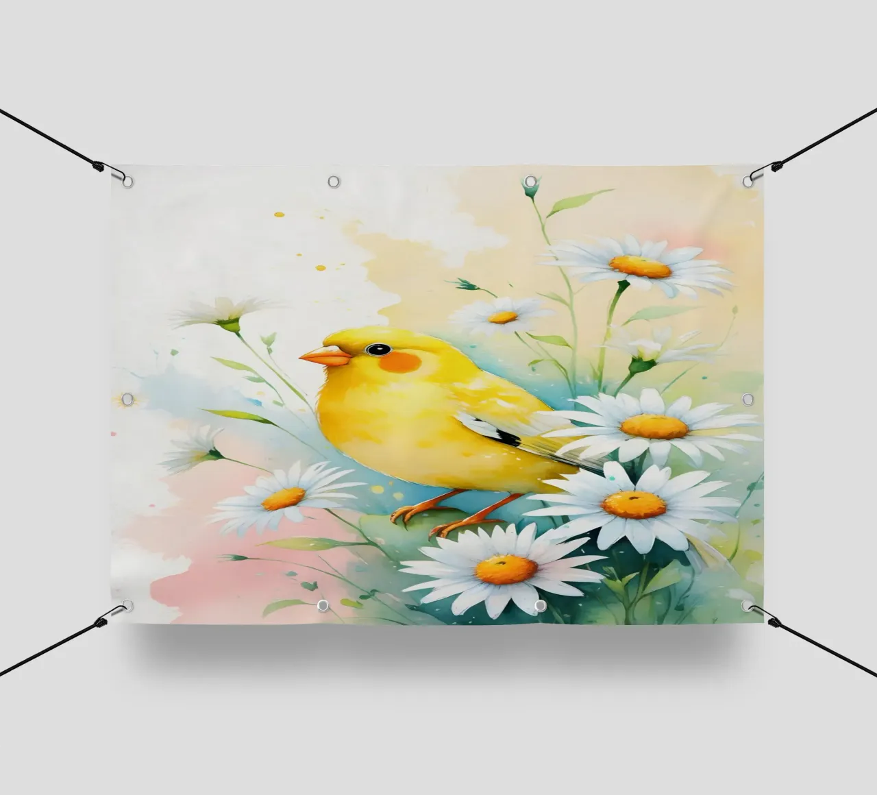 Pittura digitale di canarini gialli e margherite bianche telo in pvc da Bloom And Brush