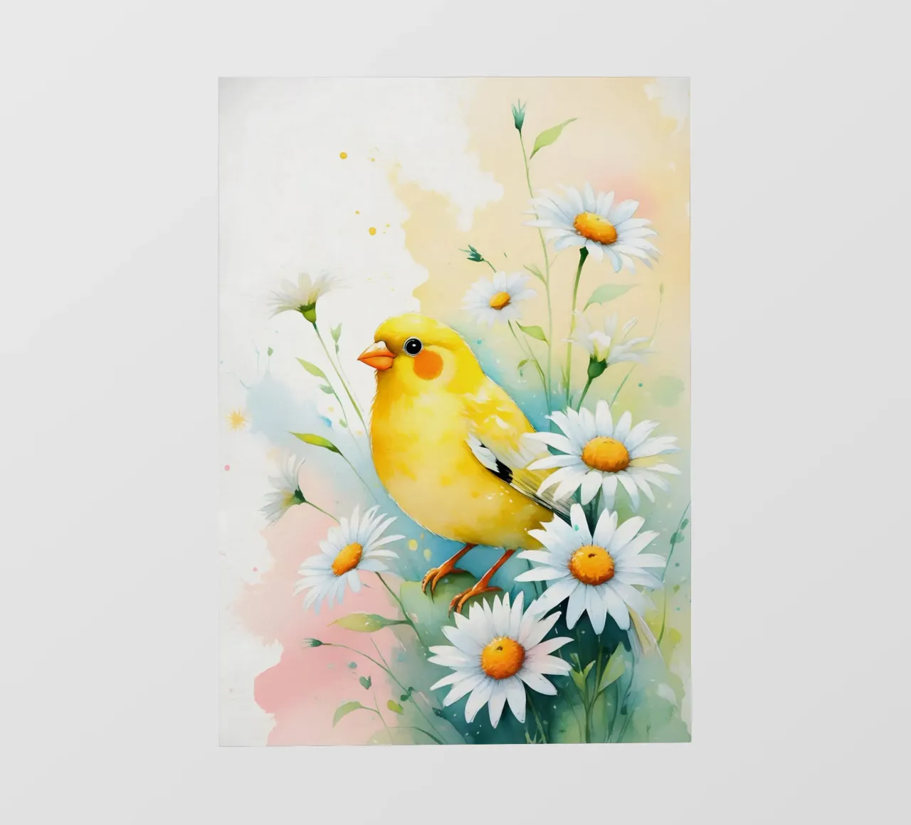 Pittura digitale di canarini gialli e margherite bianche telo in pvc da Bloom And Brush