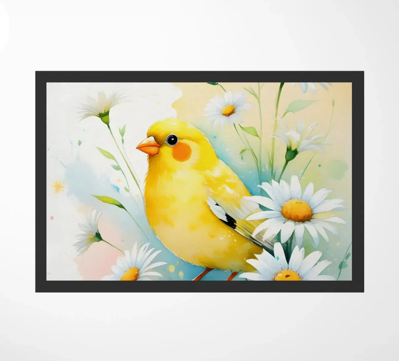 Pittura digitale di canarini gialli e margherite bianche zerbino da Bloom And Brush
