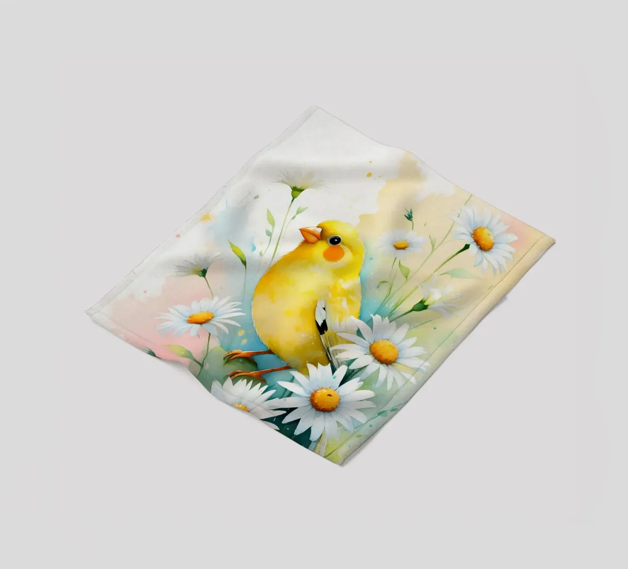 Pittura digitale di canarini gialli e margherite bianche coperta in pile da Bloom And Brush