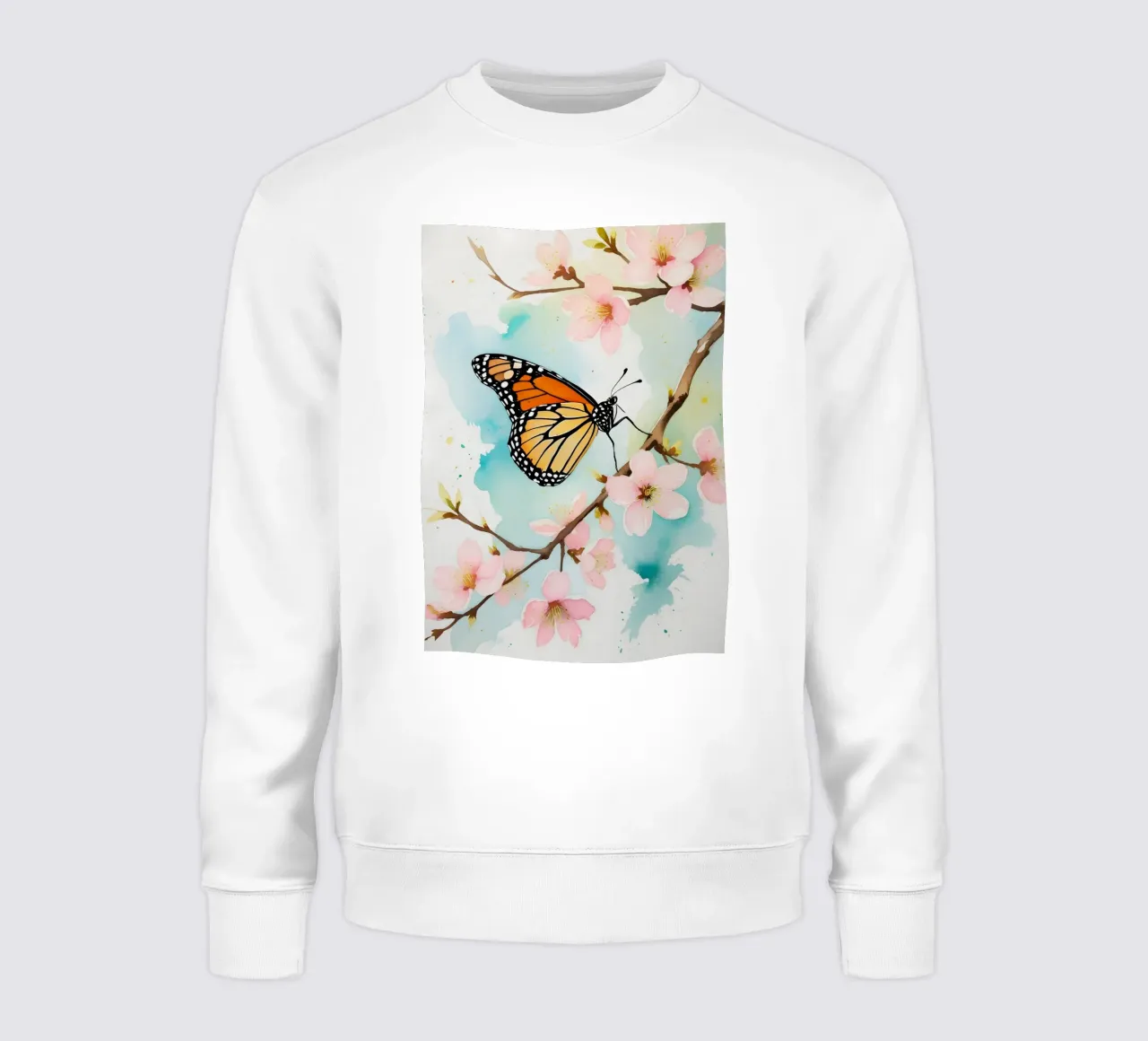 Pittura digitale di farfalla monarca e fiori di ciliegio felpa da Bloom And Brush