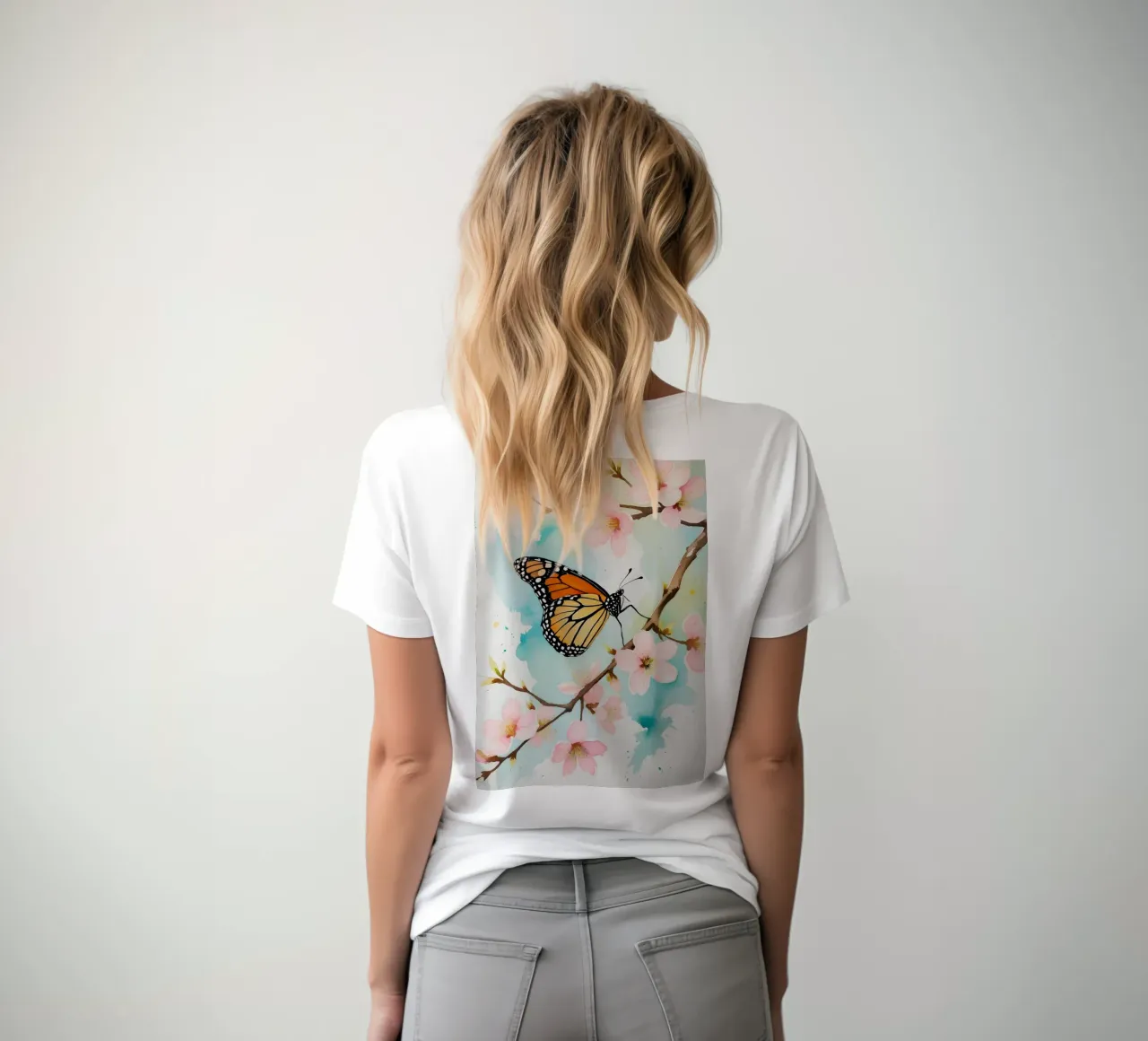 Pittura digitale di farfalla monarca e fiori di ciliegio t-shirt da Bloom And Brush
