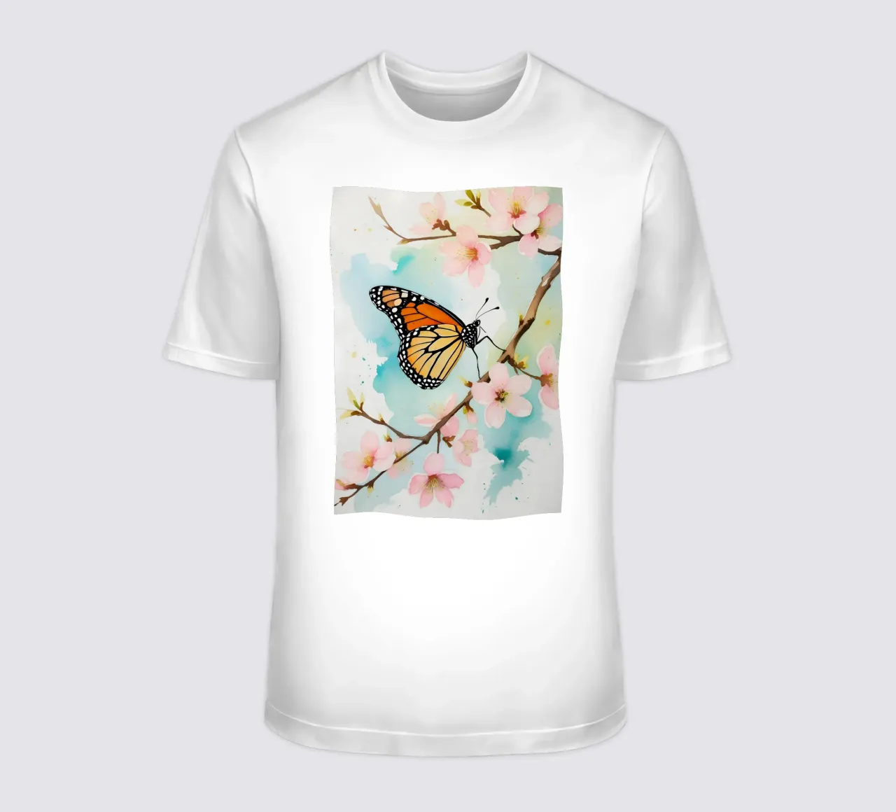 Pittura digitale di farfalla monarca e fiori di ciliegio t-shirt da Bloom And Brush