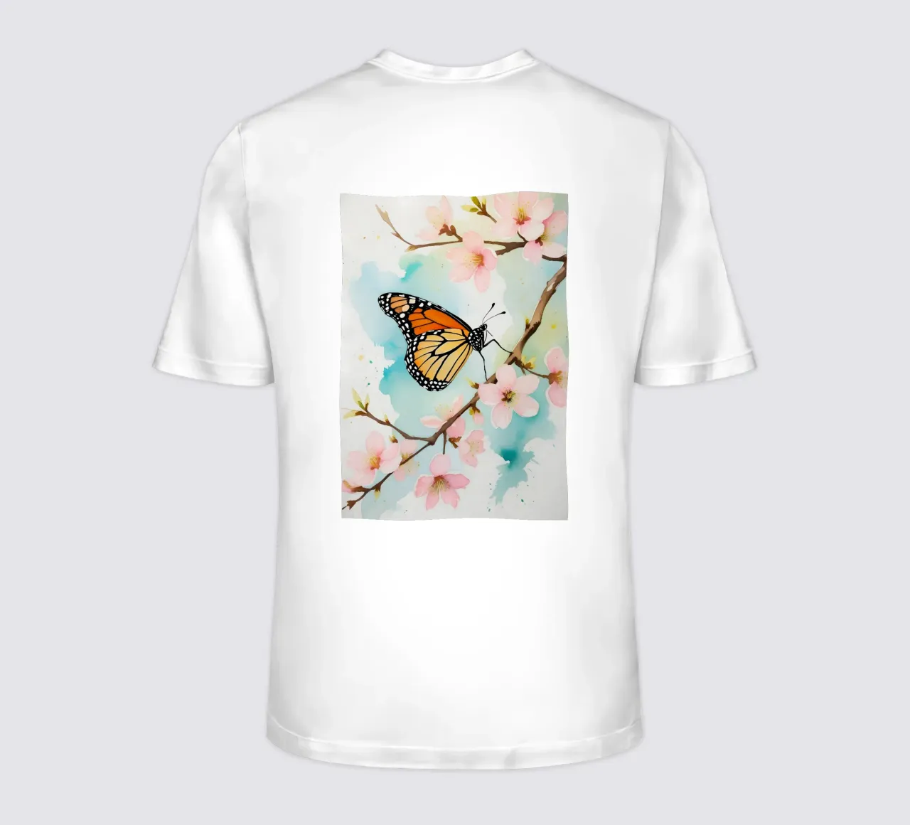 Pittura digitale di farfalla monarca e fiori di ciliegio t-shirt da Bloom And Brush