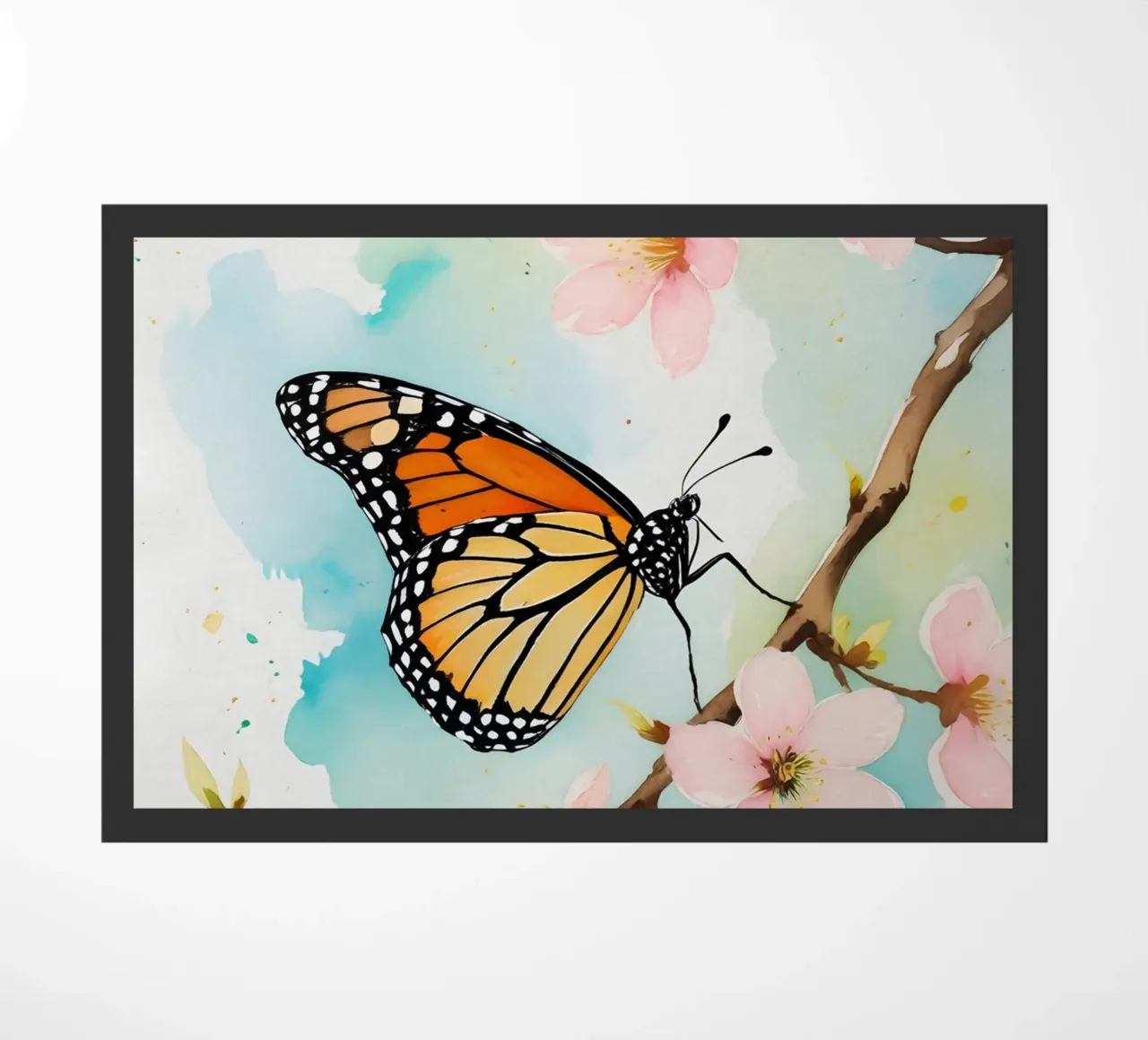 Pittura digitale di farfalla monarca e fiori di ciliegio zerbino da Bloom And Brush