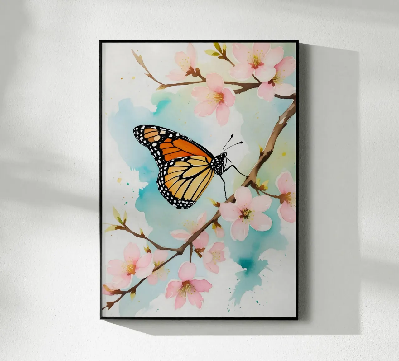Pittura digitale di farfalla monarca e fiori di ciliegio plexiglass da Bloom And Brush