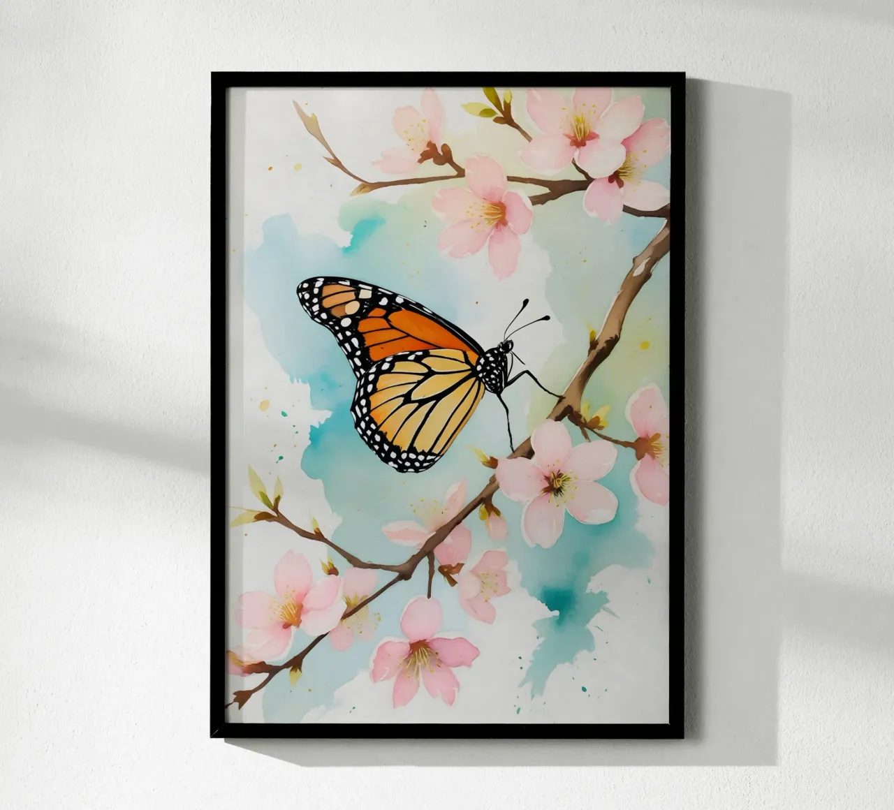Pittura digitale di farfalla monarca e fiori di ciliegio carta hahnemühle da Bloom And Brush