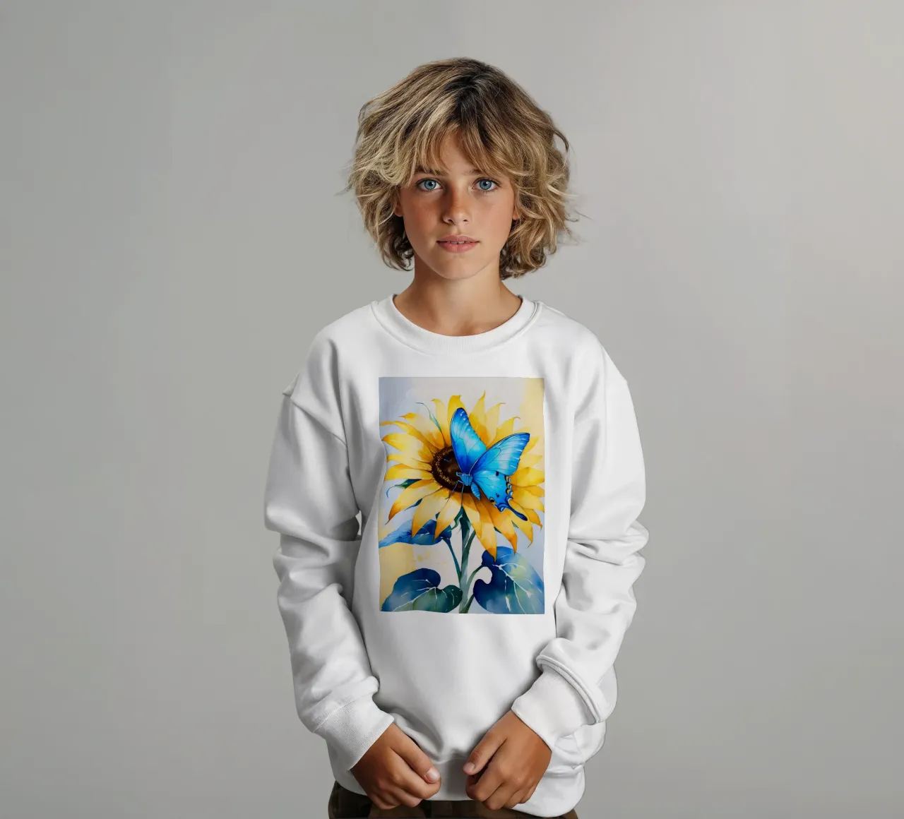 Pittura digitale di farfalla e girasole felpa bambino da Bloom And Brush