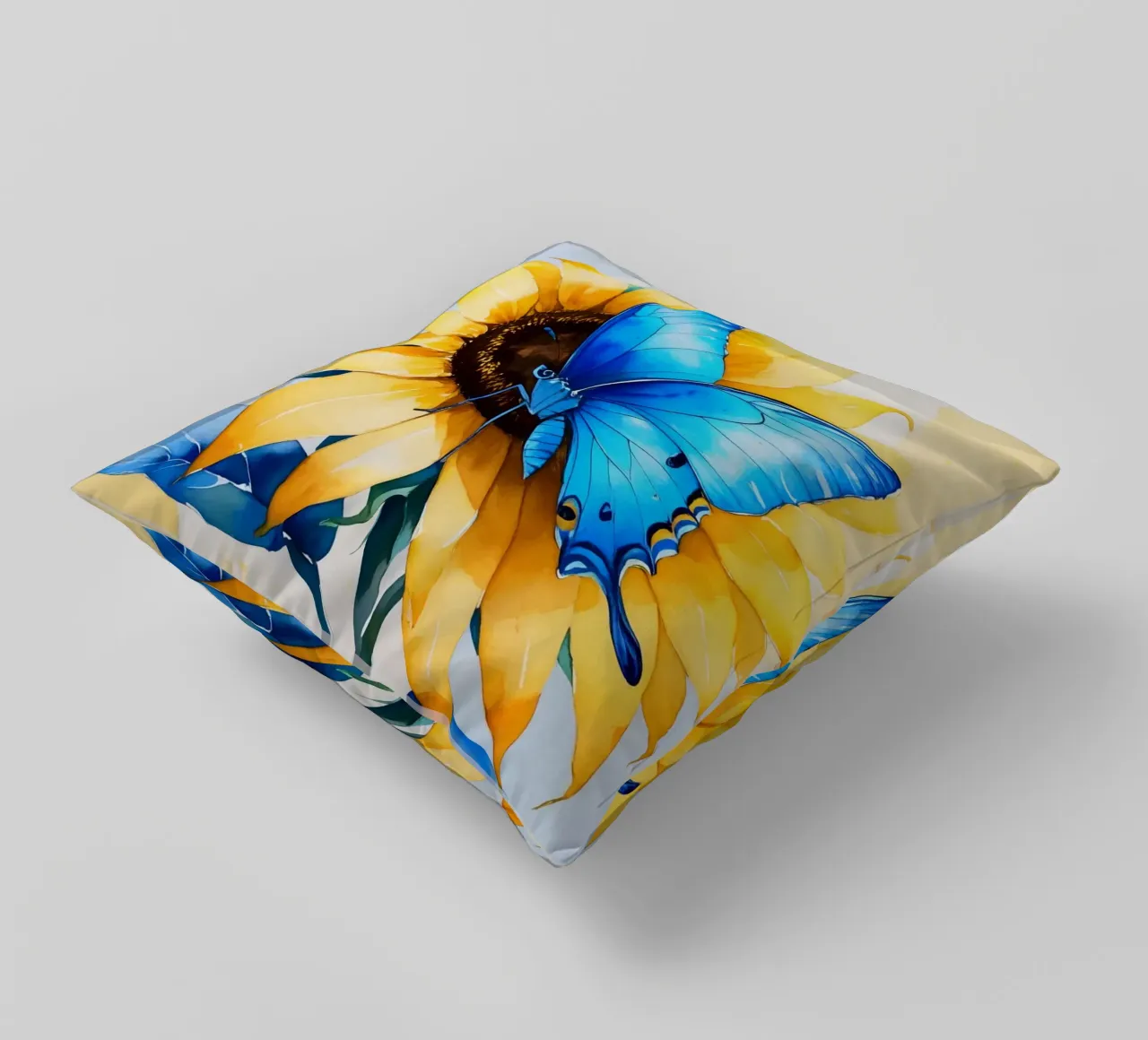 Pittura digitale di farfalla e girasole cuscino da Bloom And Brush